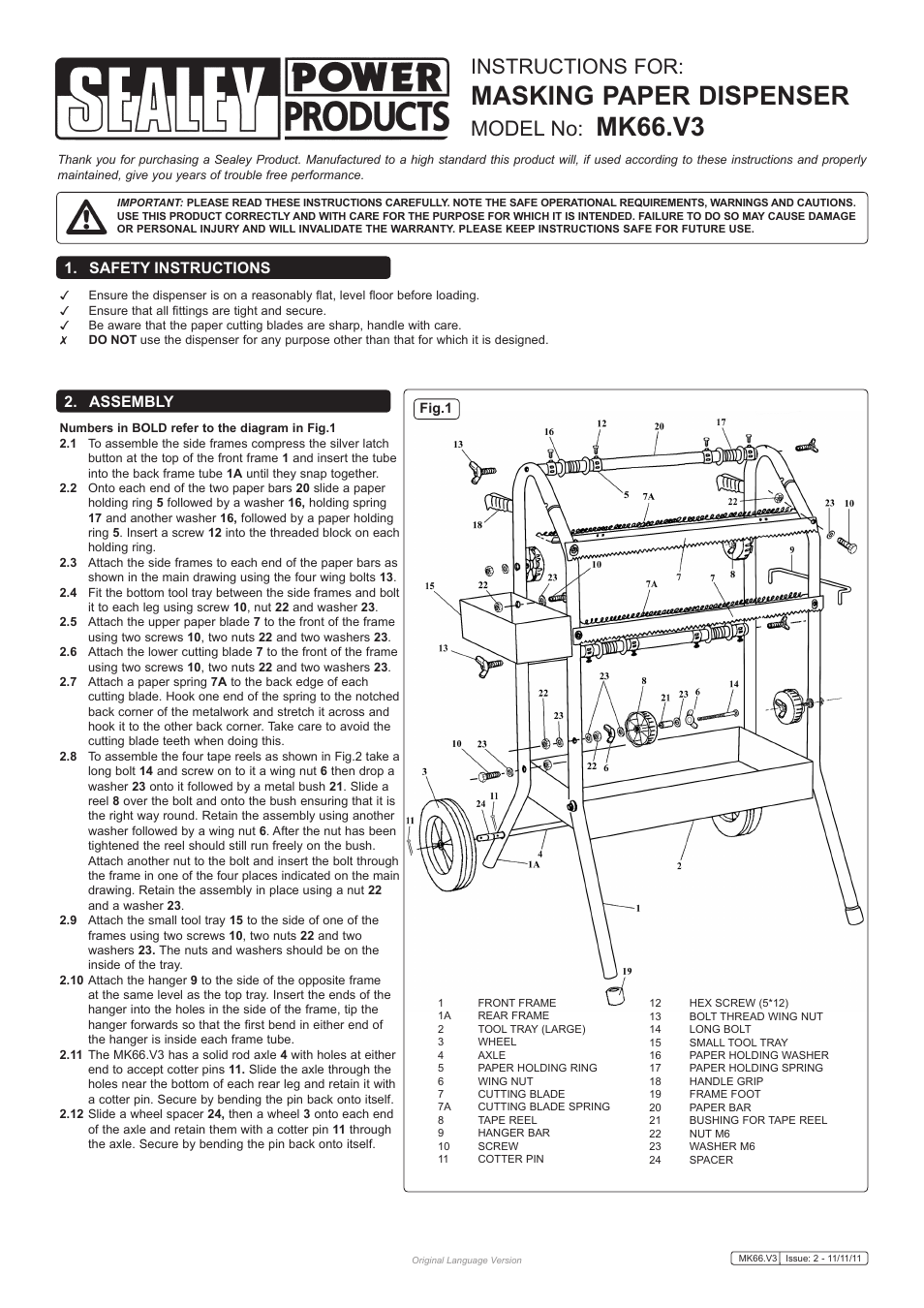 Sealey MK66 User Manual | 2 pages