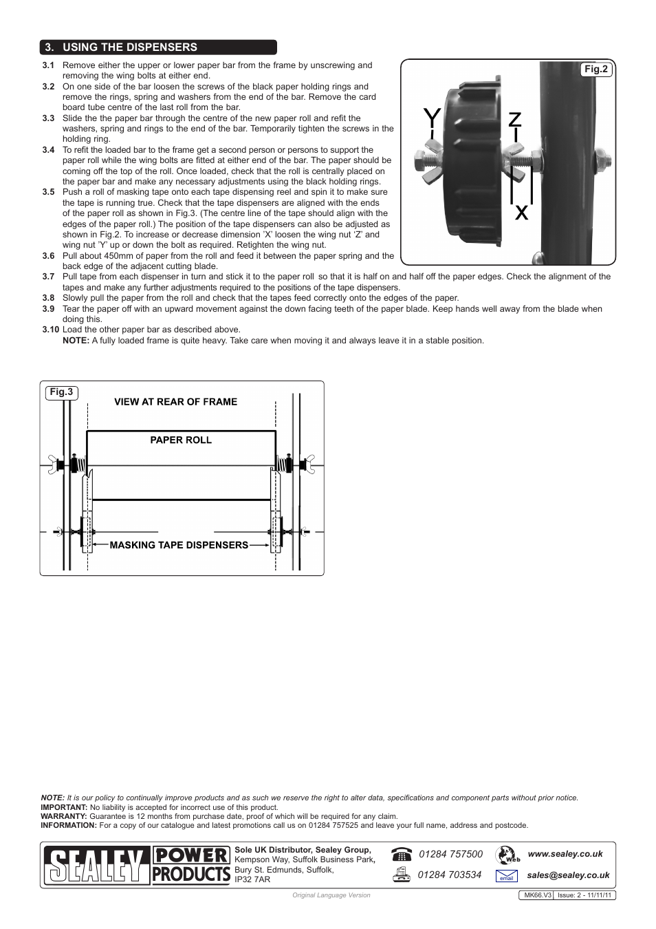 Using the dispensers | Sealey MK66 User Manual | Page 2 / 2