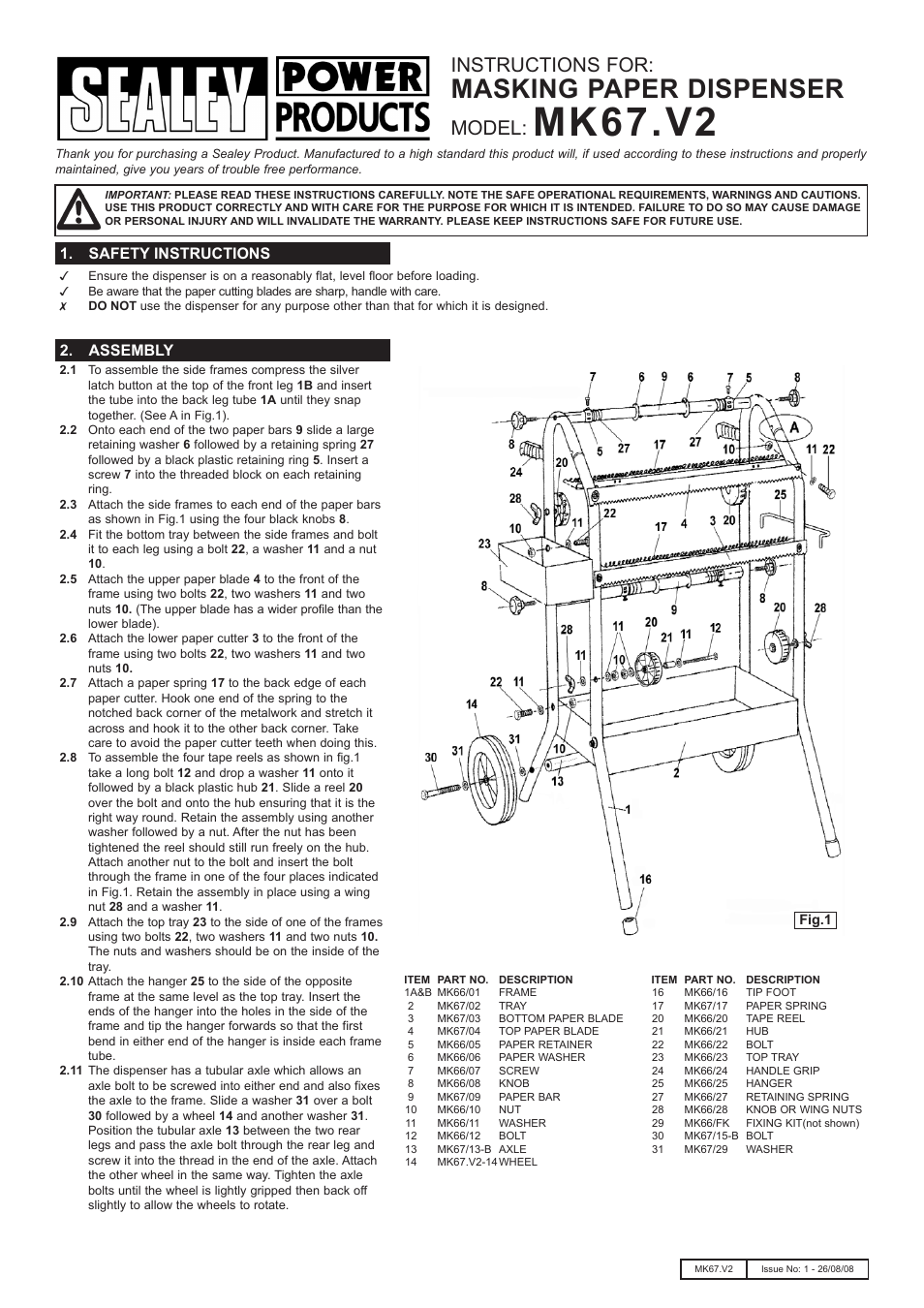 Sealey MK67 User Manual | 2 pages