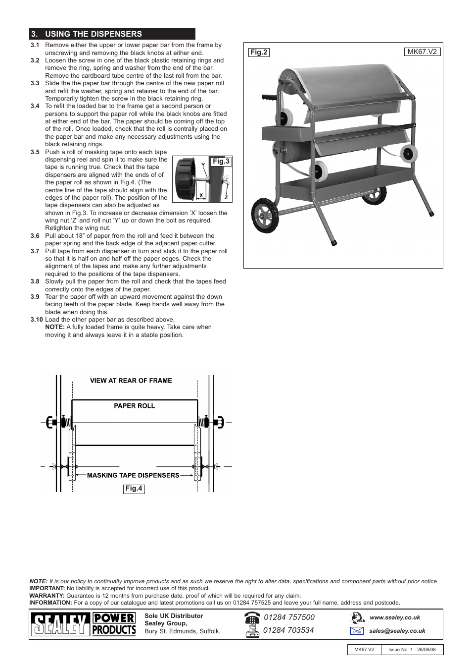 Using the dispensers | Sealey MK67 User Manual | Page 2 / 2