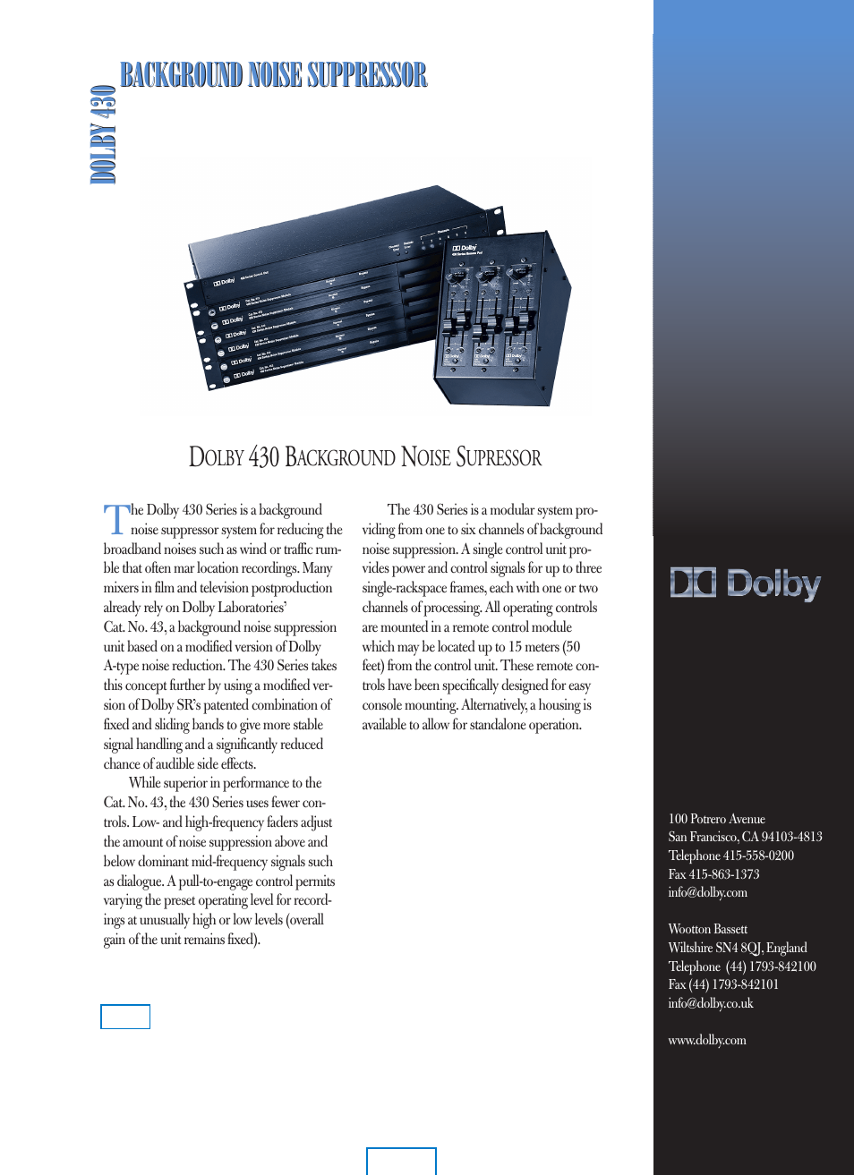Background noise suppressor, 430 b | Dolby Laboratories 430 User Manual | Page 3 / 21