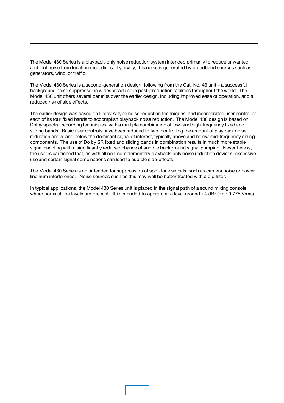 Introduction | Dolby Laboratories 430 User Manual | Page 6 / 21