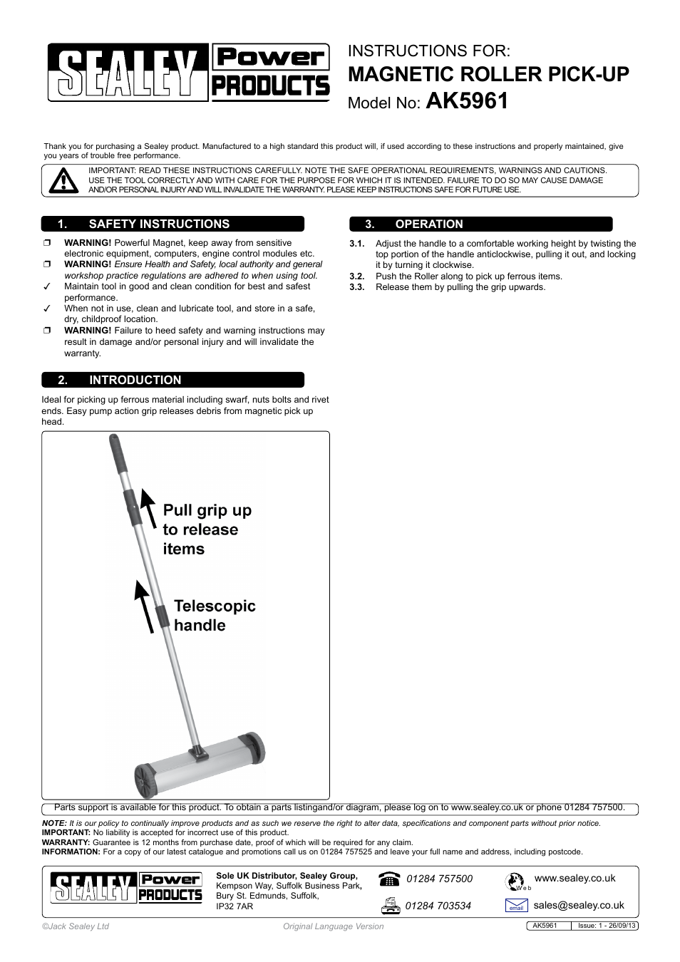 Sealey AK5961 User Manual | 1 page