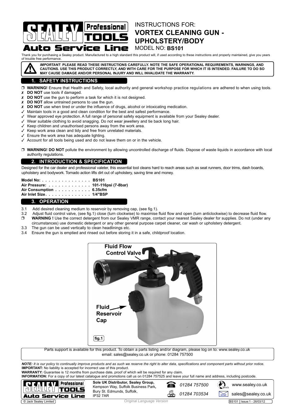 Sealey BS101 User Manual | 1 page