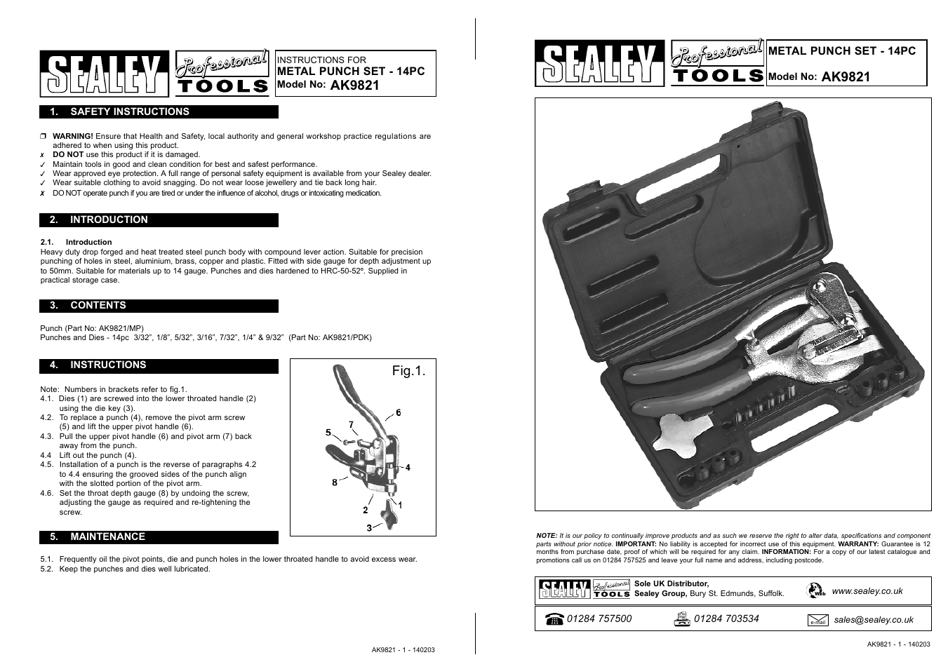 Sealey AK9821 User Manual | 1 page