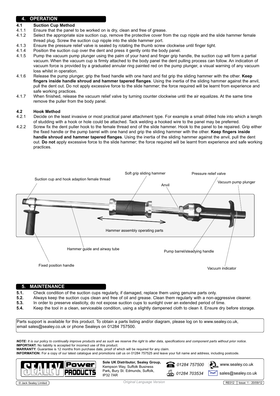 Sealey RE012 User Manual | Page 2 / 2