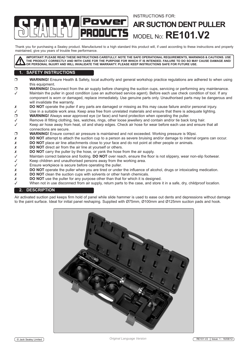 Sealey RE101 User Manual | 2 pages