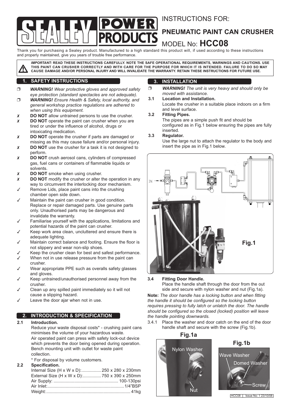 Sealey HCC08 User Manual | 2 pages