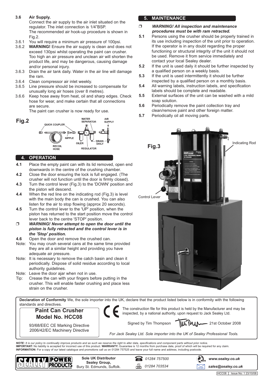 Paint can crusher model no. hcc08, Fig.2 fig.3 | Sealey HCC08 User Manual | Page 2 / 2