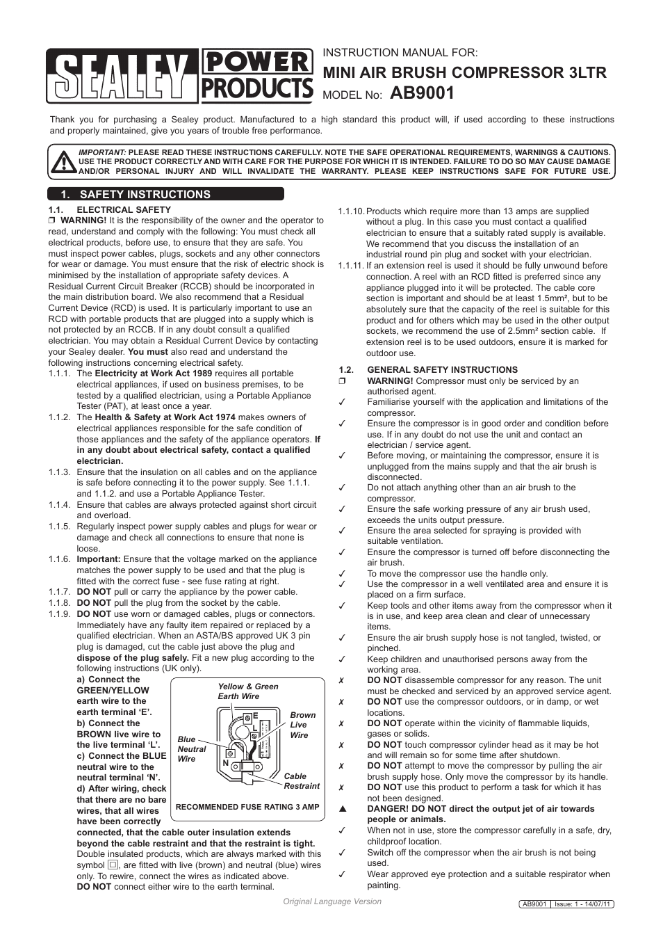 Sealey AB9001 User Manual | 3 pages