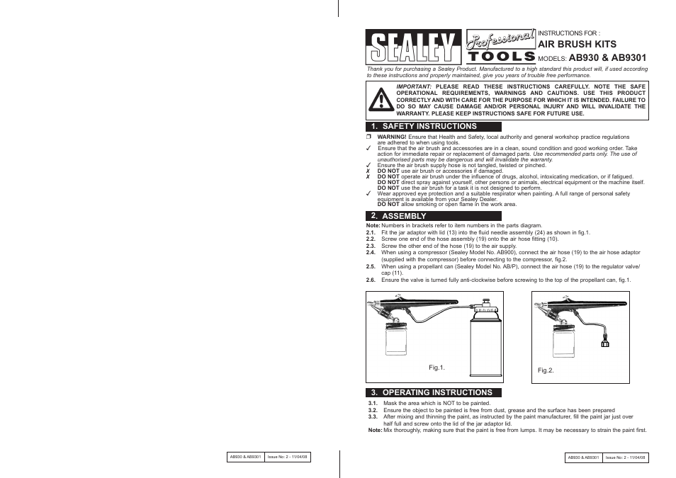 Sealey AB9301 User Manual | 2 pages