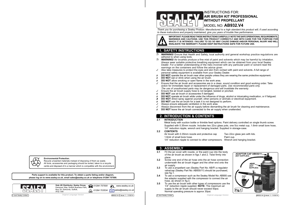 Sealey AB932 User Manual | 2 pages
