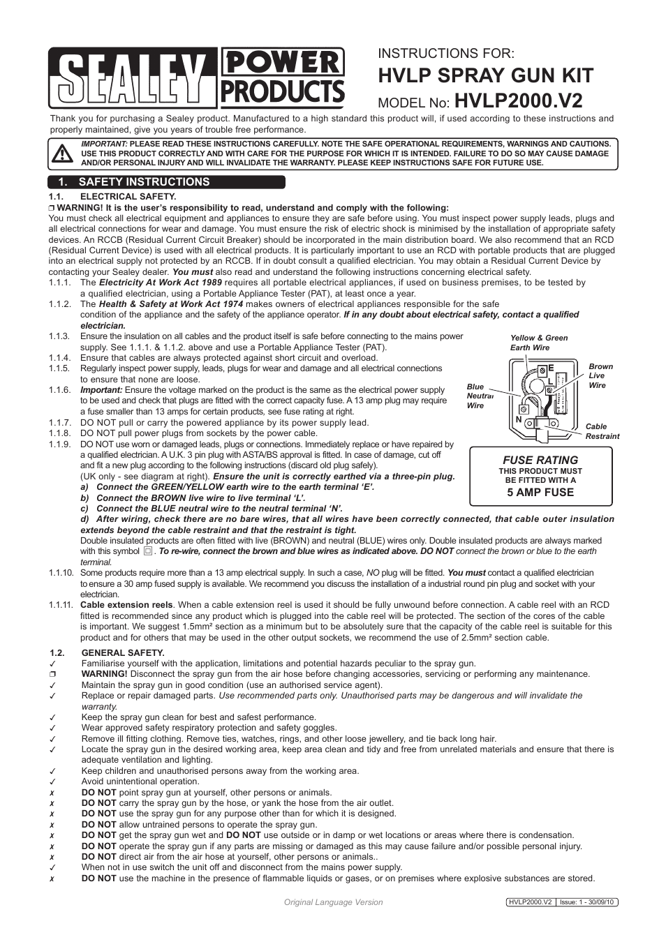 Sealey HVLP2000 User Manual | 4 pages