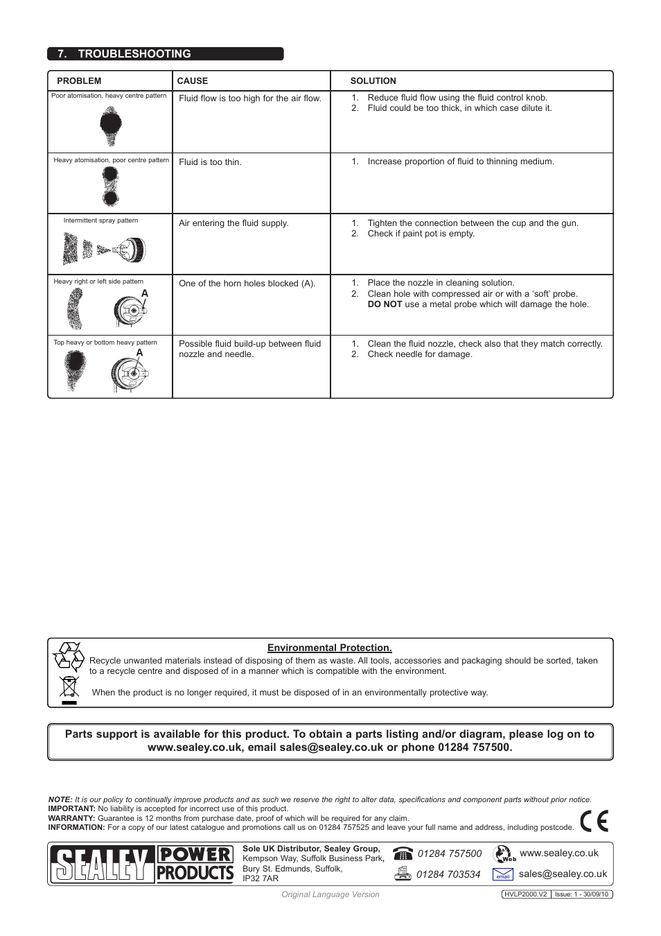 Troubleshooting | Sealey HVLP2000 User Manual | Page 4 / 4