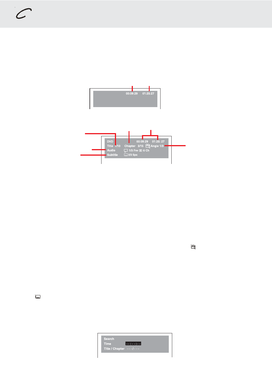 Special functions, Display function, Goto function | Title skip, Chapter skip, Time skip, Angle setting, Audio setting, Subtitle setting | Dolby Laboratories DVD/VCR Combo User Manual | Page 25 / 64