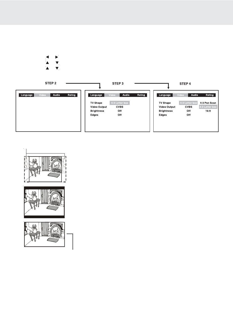 Customizing the function settings, Video setting, Tv shape | Dolby Laboratories DVD/VCR Combo User Manual | Page 33 / 64