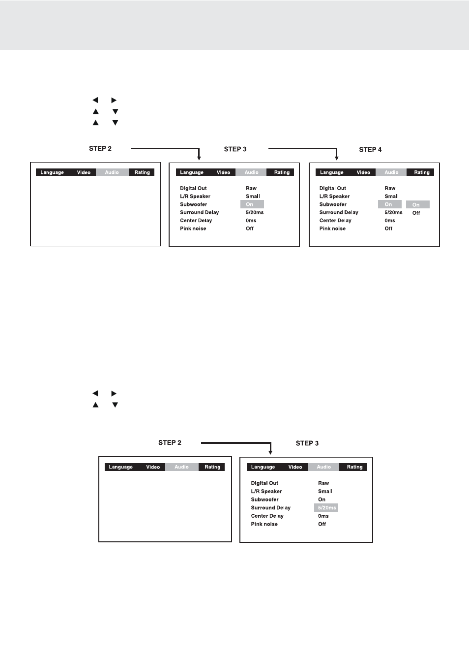 Customizing the function settings, Subwoofer, Surround delay | Dolby Laboratories DVD/VCR Combo User Manual | Page 37 / 64