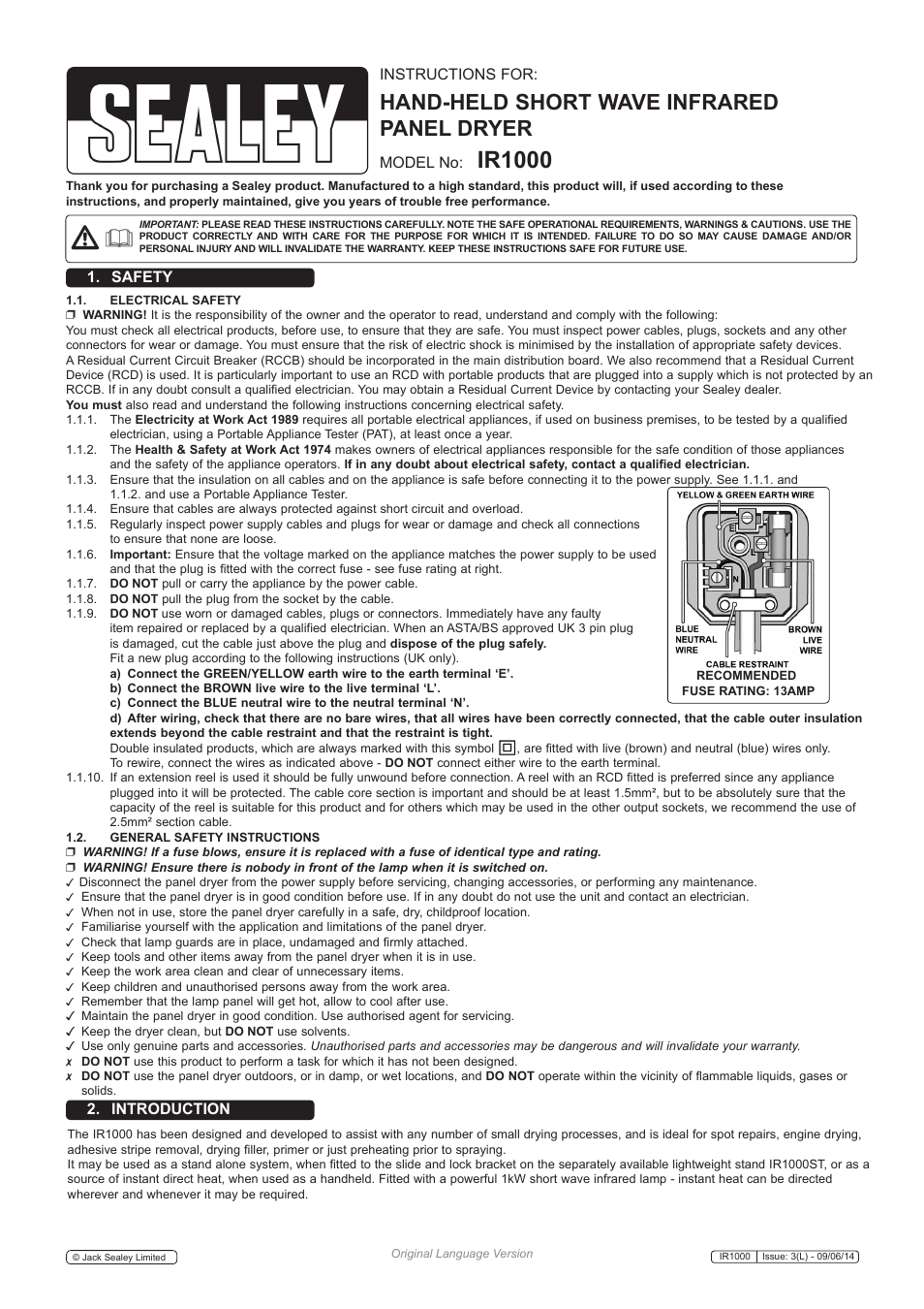 Sealey IR1000 User Manual | 2 pages