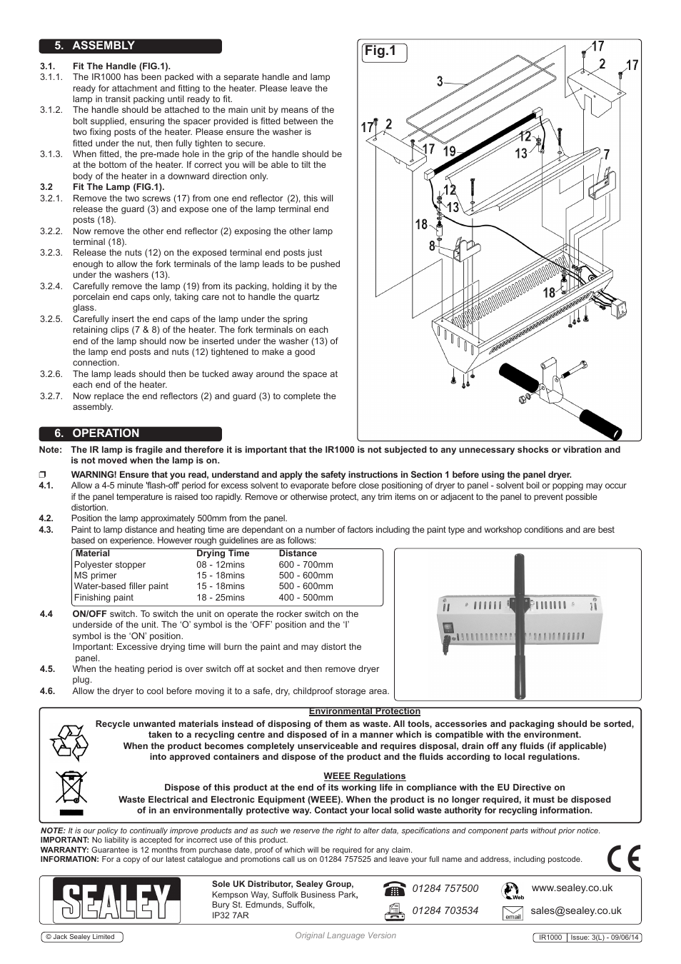 Fig.1, Assembly 6. operation | Sealey IR1000 User Manual | Page 2 / 2