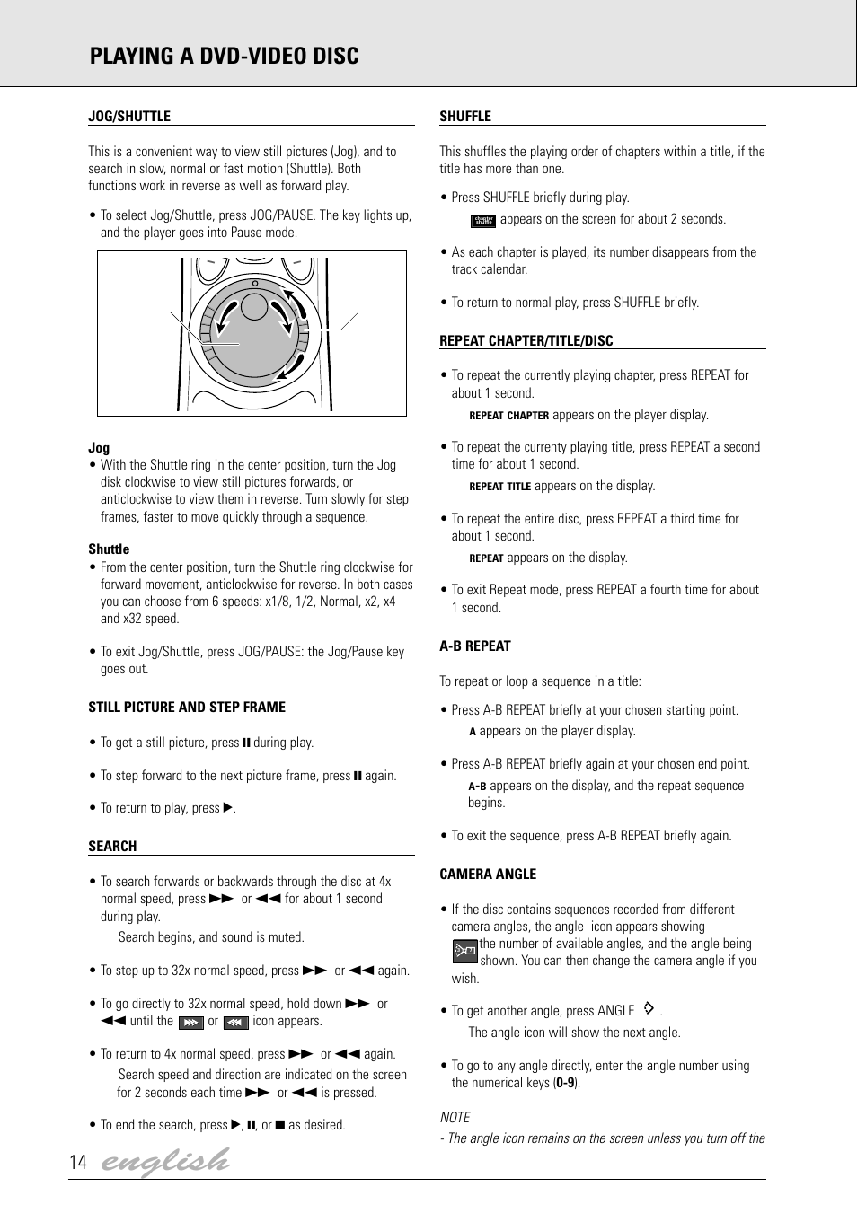English, Playing a dvd-video disc | Dolby Laboratories DVD Video User Manual | Page 10 / 20