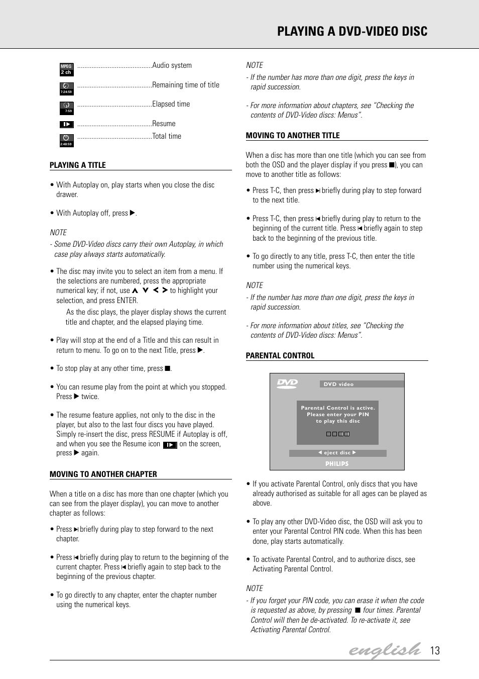 English, Playing a dvd-video disc, B o l r | Dolby Laboratories DVD Video User Manual | Page 9 / 20