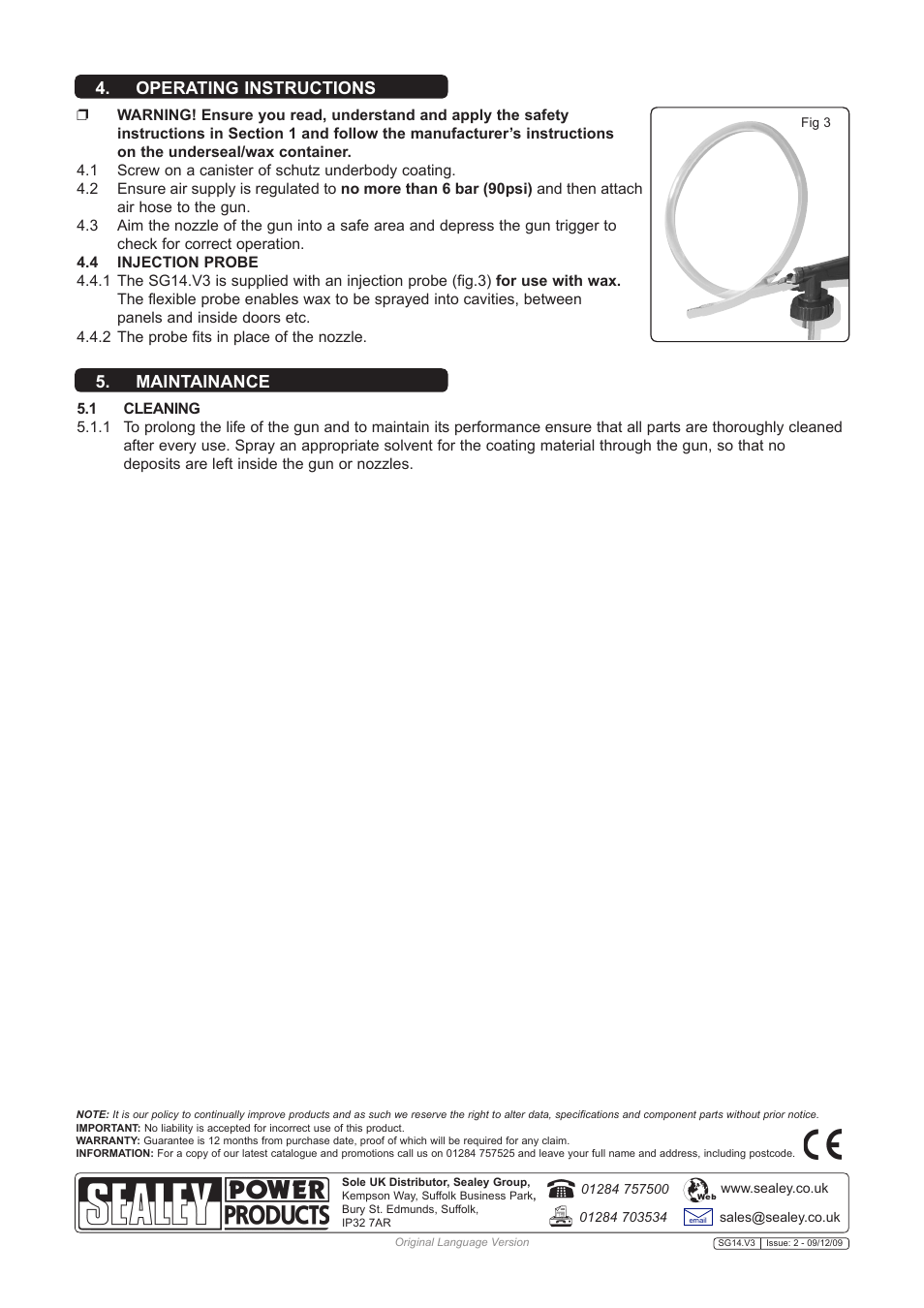 Operating instructions 5. maintainance | Sealey SG14 User Manual | Page 2 / 2