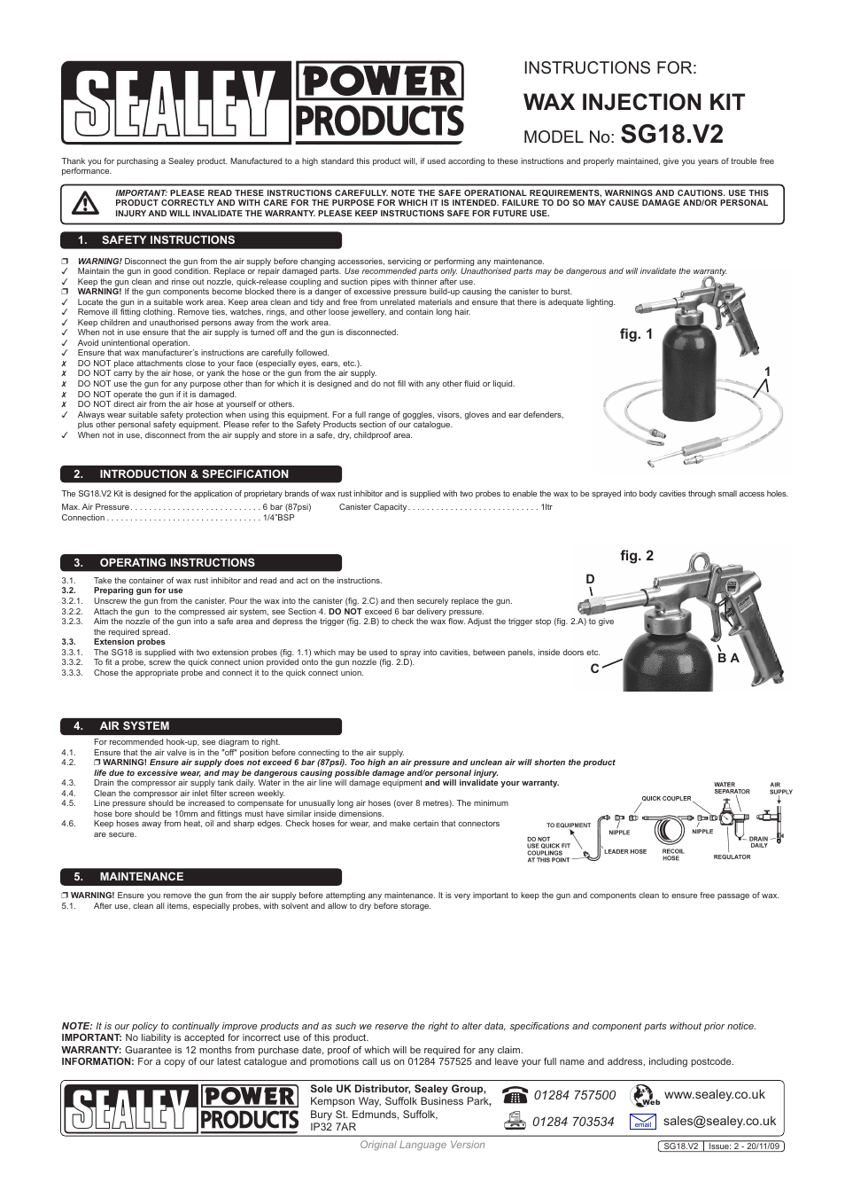 Sealey SG18 User Manual | 1 page