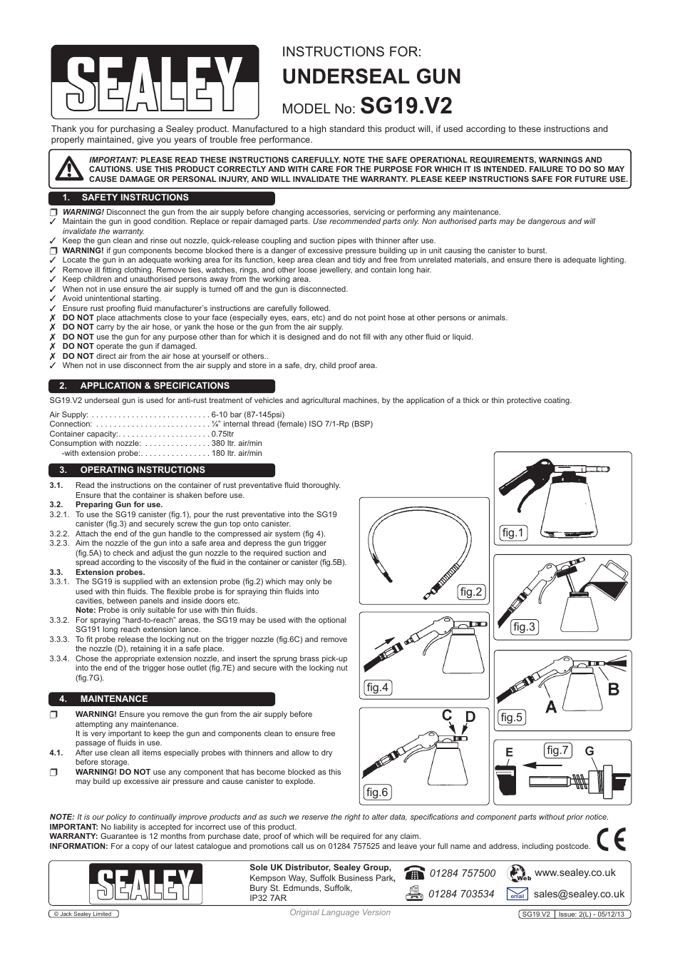 Sealey SG19 User Manual | 1 page