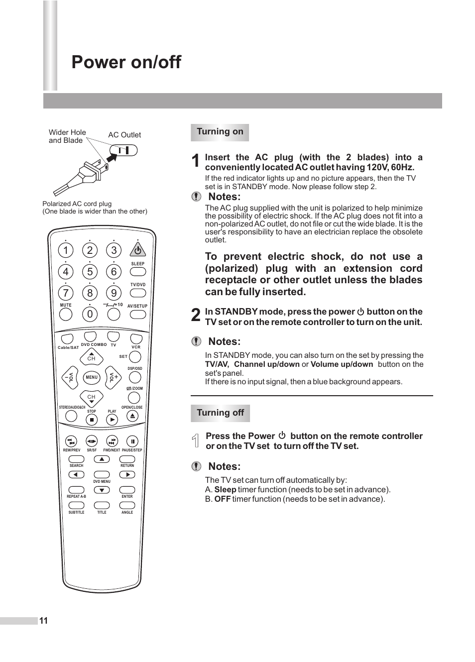Power on/off, Turning on turning off | Dolby Laboratories DV2418 User Manual | Page 13 / 60