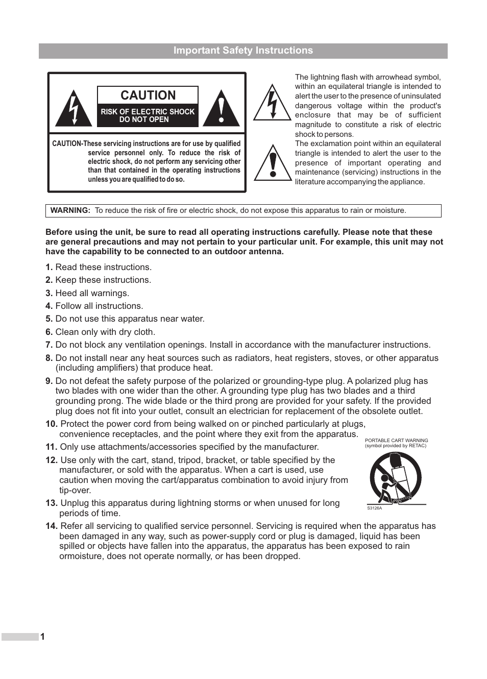 Caution | Dolby Laboratories DV2418 User Manual | Page 3 / 60