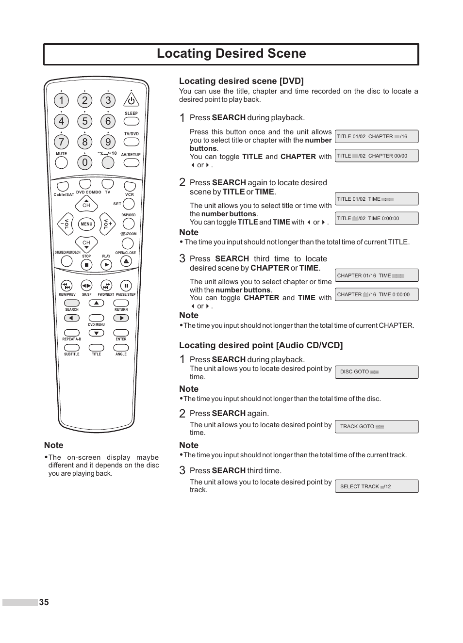 Locating desired scene, Locating desired scene [dvd | Dolby Laboratories DV2418 User Manual | Page 37 / 60