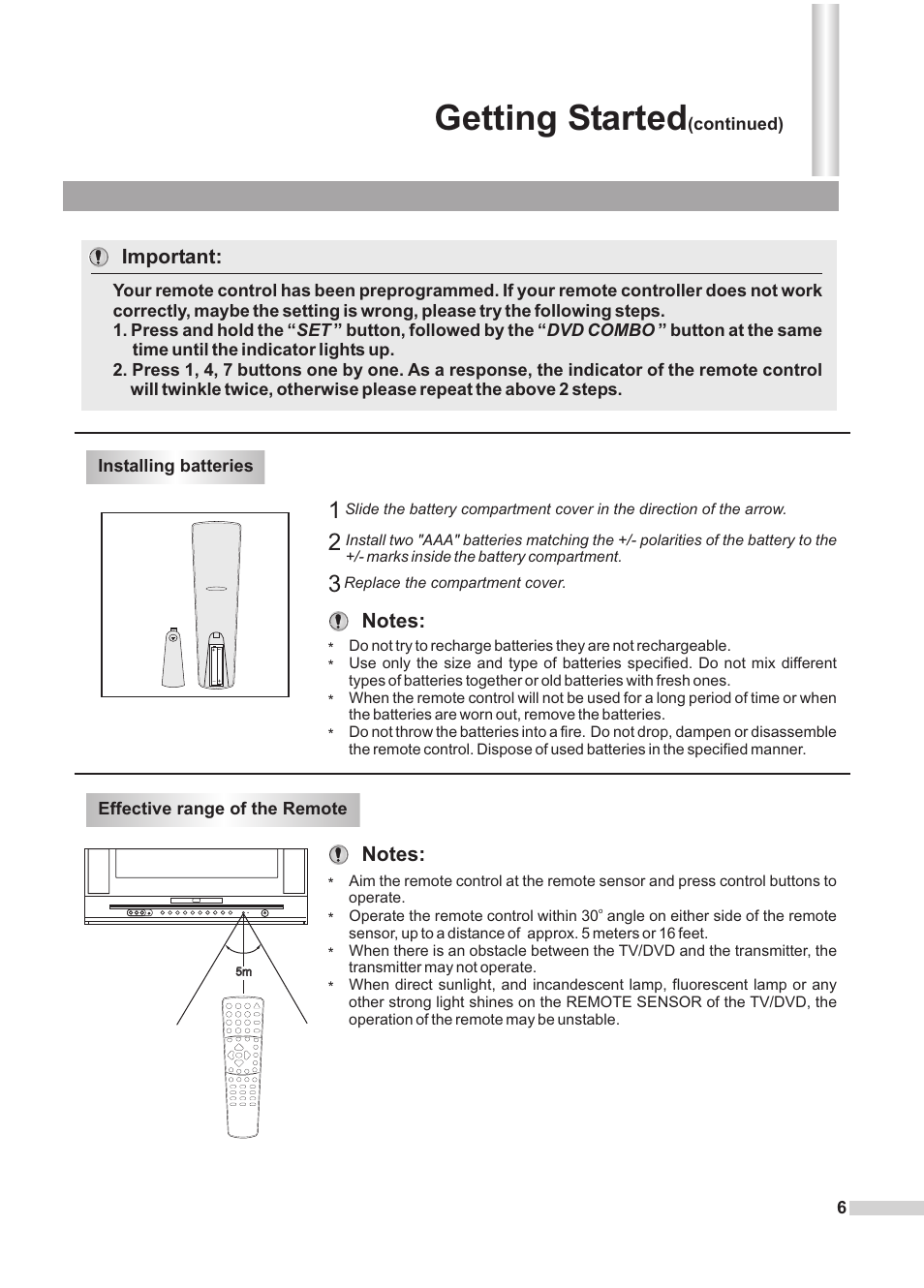 Getting started, Important | Dolby Laboratories DV2418 User Manual | Page 8 / 60
