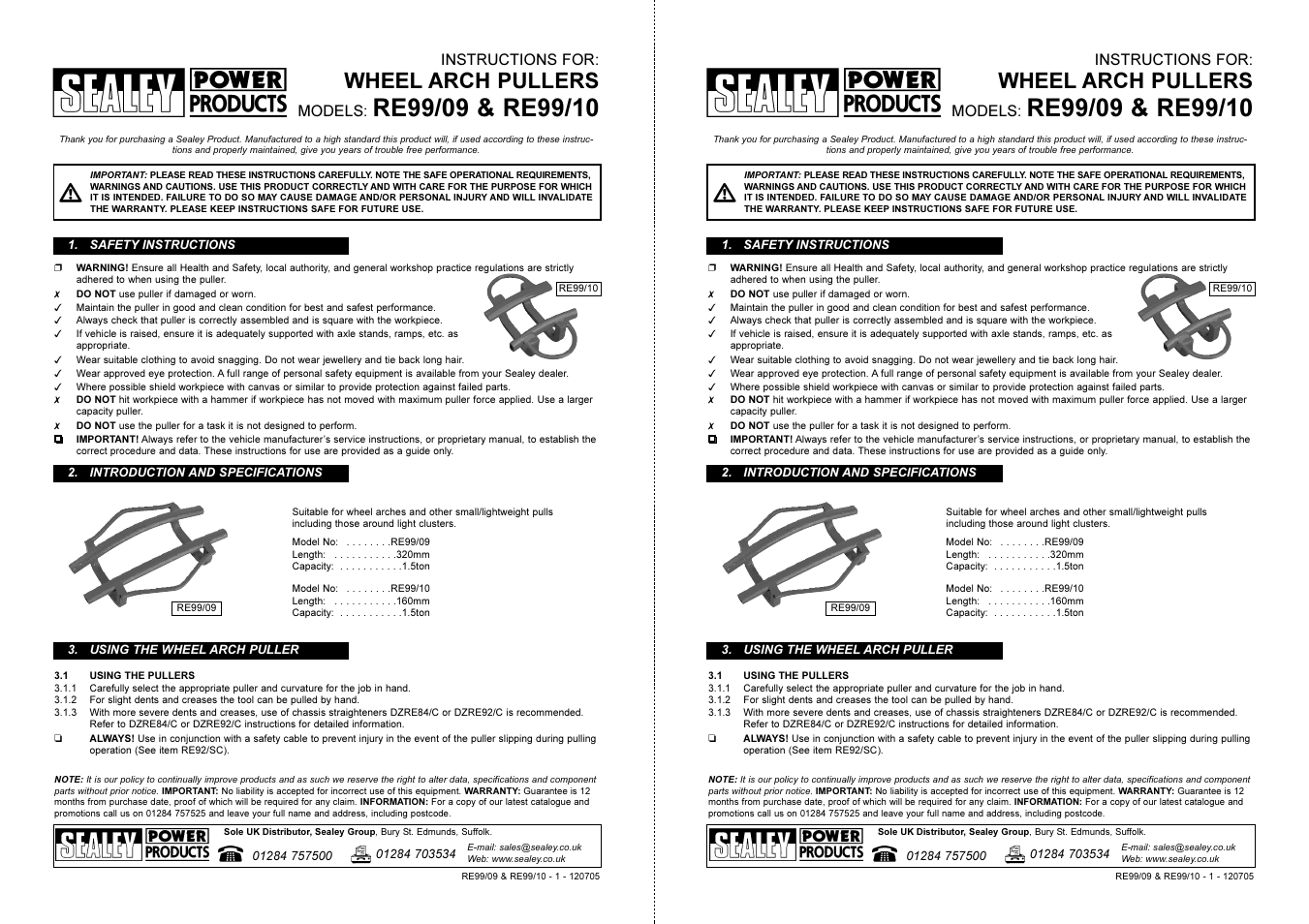 Sealey RE99/09 User Manual | 1 page