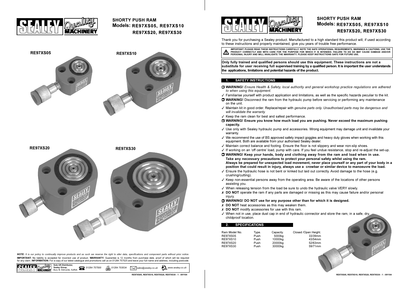 Sealey RE97XS10 User Manual | 2 pages