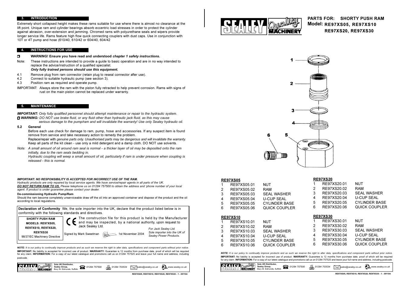 Model | Sealey RE97XS10 User Manual | Page 2 / 2