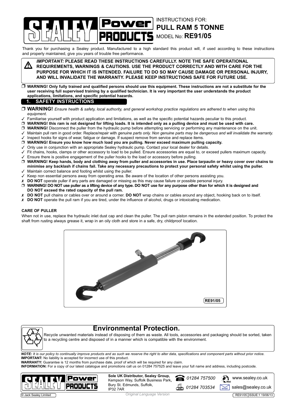 Sealey RE91/05 User Manual | 1 page