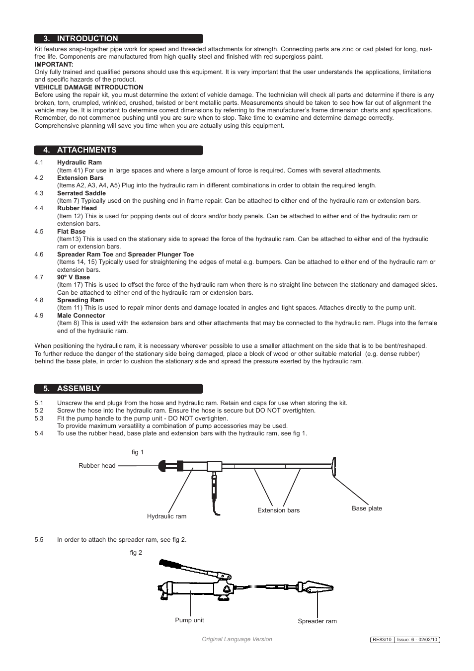 Introduction, Attachments 5. assembly | Sealey RE83/10 User Manual | Page 2 / 4