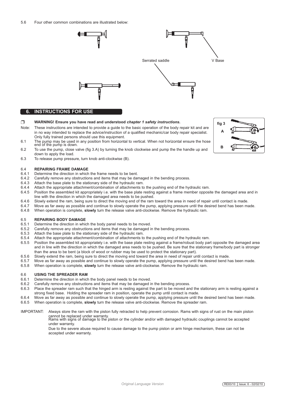 Instructions for use | Sealey RE83/10 User Manual | Page 3 / 4