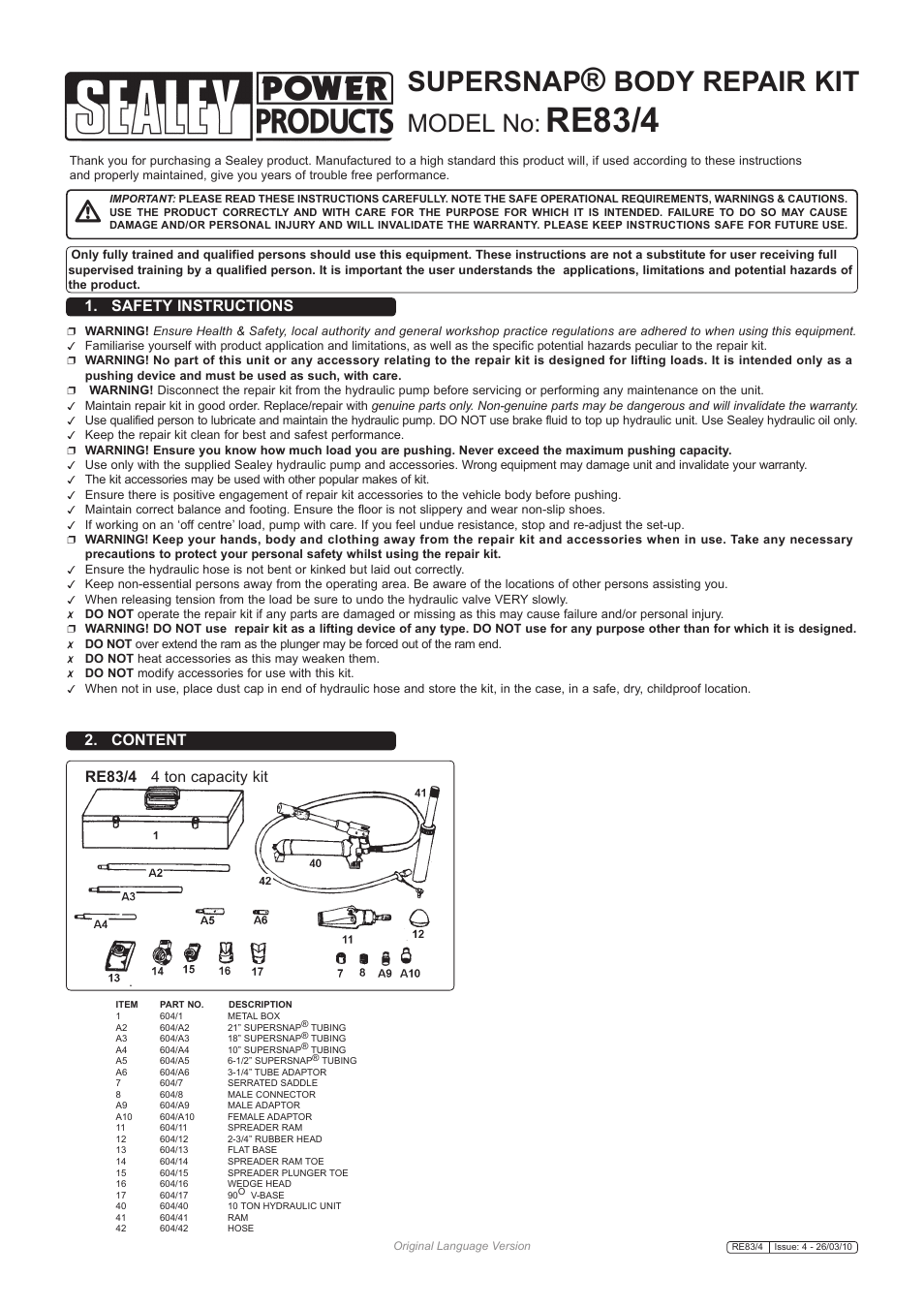 Sealey RE83/4 User Manual | 4 pages