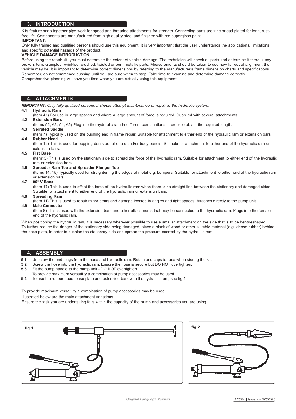 Introduction 4. attachments, Assembly | Sealey RE83/4 User Manual | Page 2 / 4