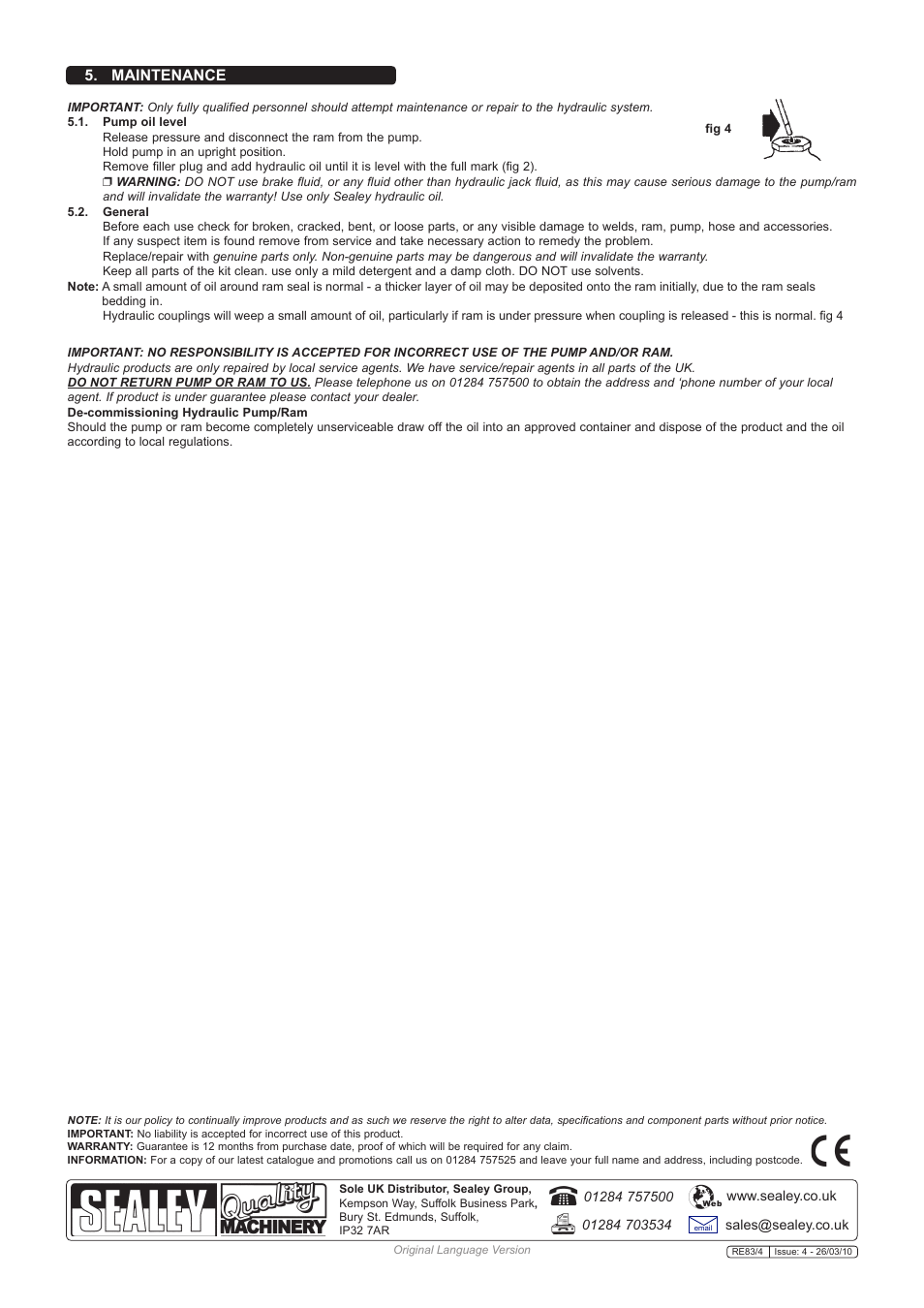 Maintenance | Sealey RE83/4 User Manual | Page 4 / 4