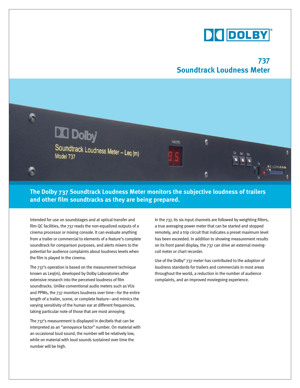 Dolby Laboratories Soundtrack Loudness Meter 737 User Manual | 2 pages