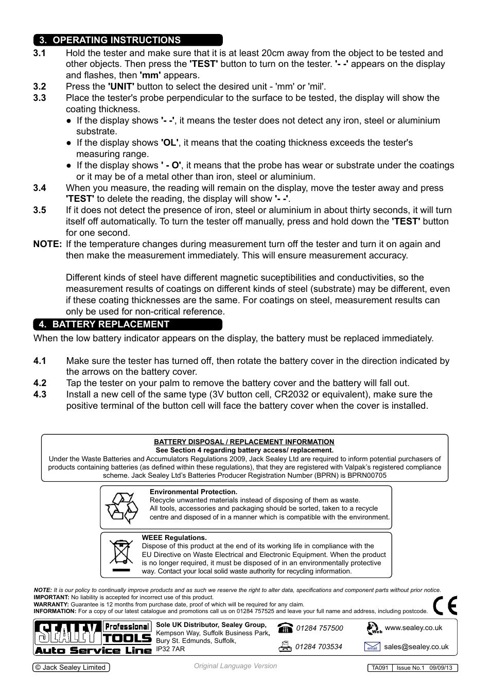 Sealey TA091 User Manual | Page 2 / 2