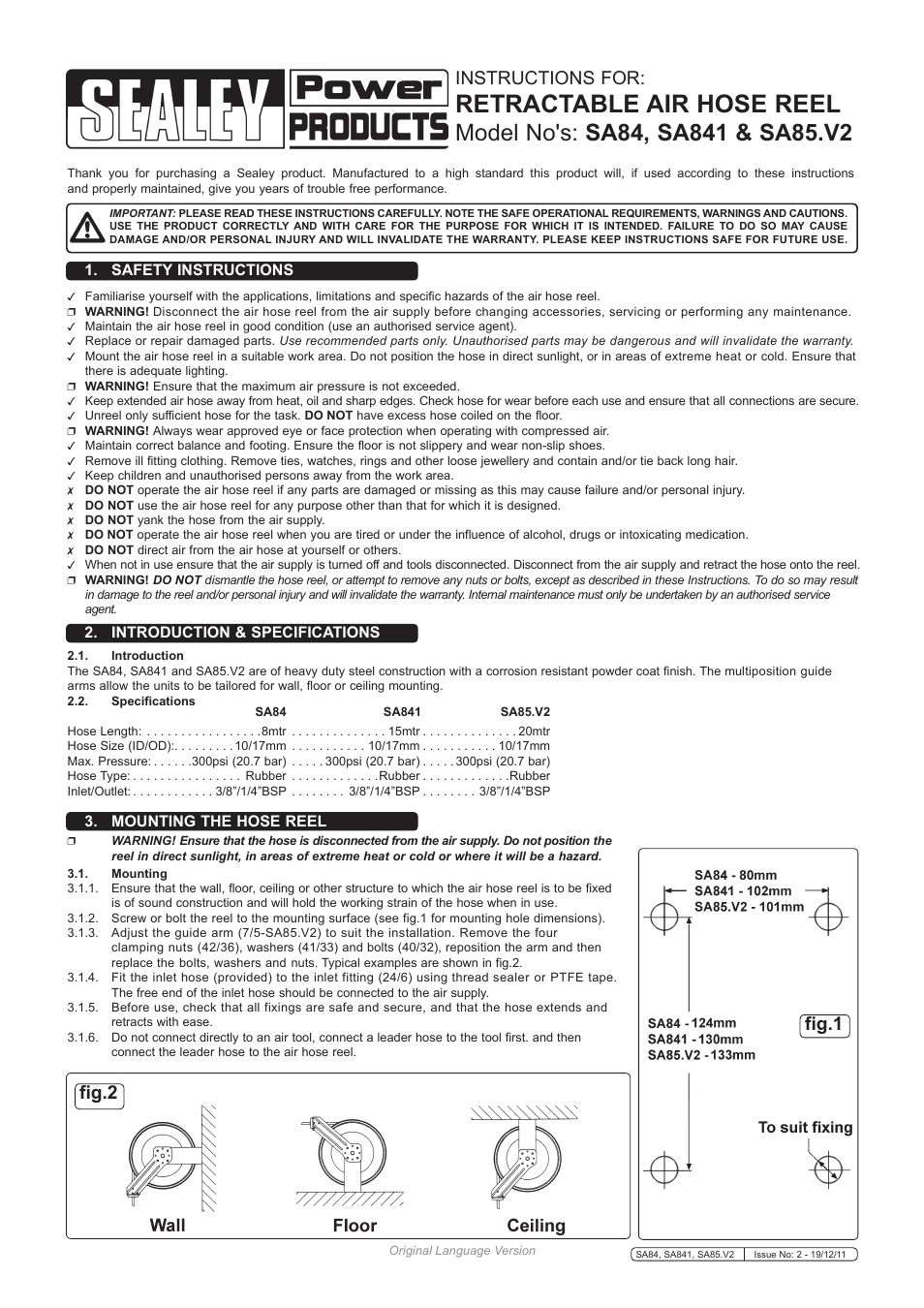 Sealey SA84 User Manual | 2 pages