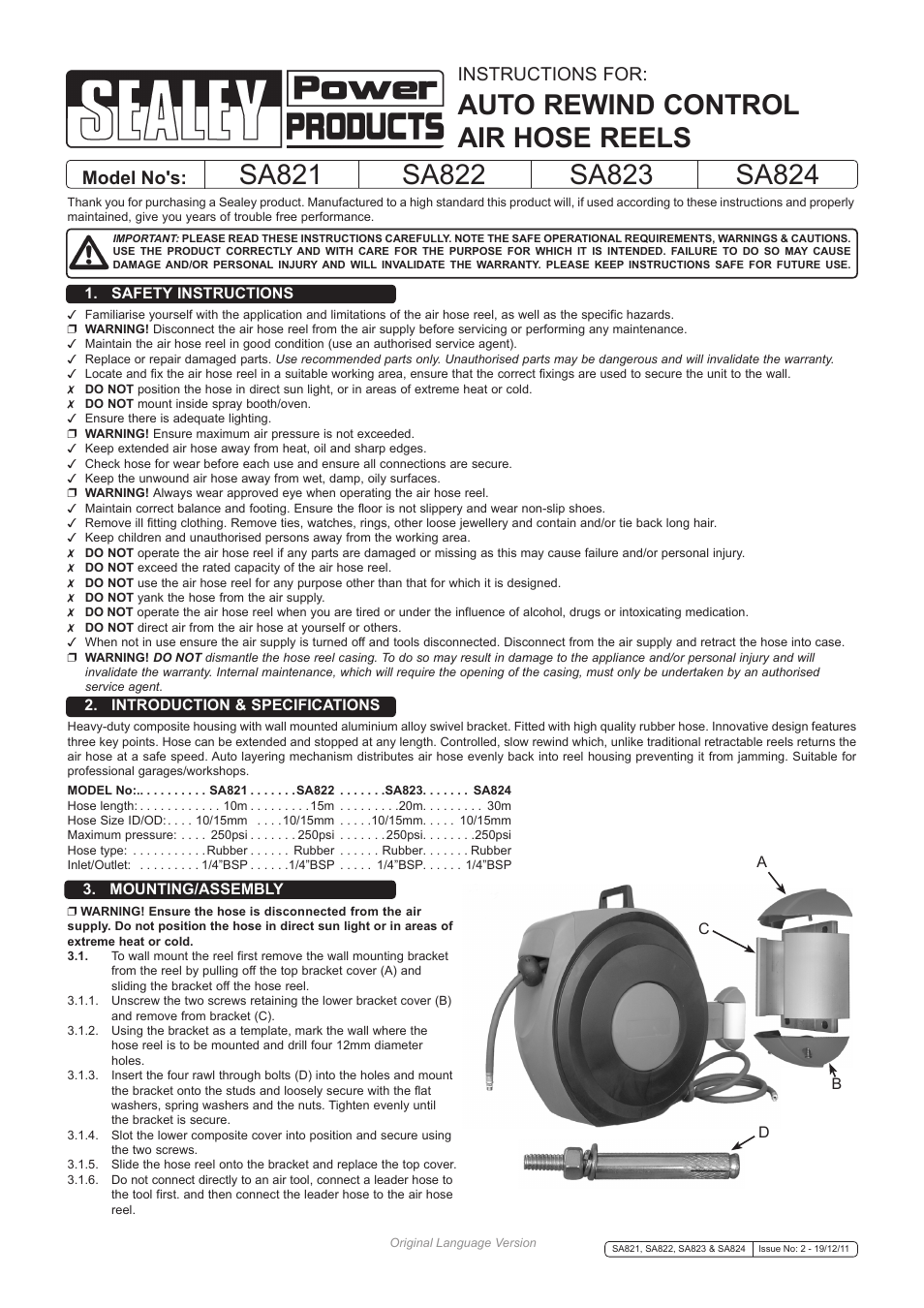 Sealey SA824 User Manual | 2 pages