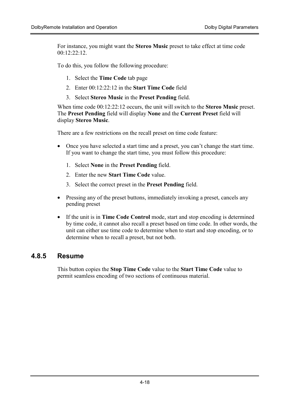 5 resume | Dolby Laboratories P/N 91659 User Manual | Page 34 / 36