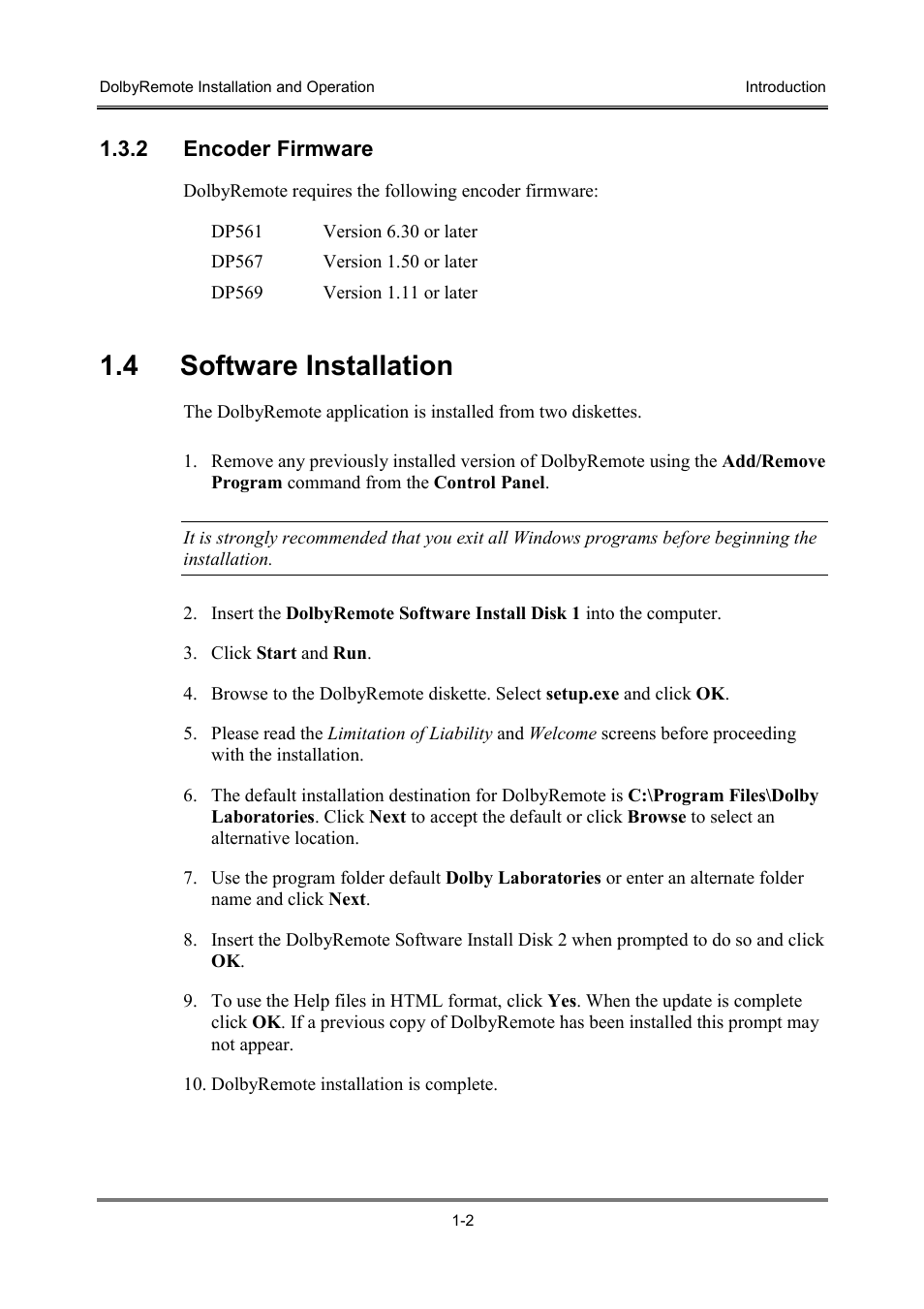 4 software installation | Dolby Laboratories P/N 91659 User Manual | Page 8 / 36