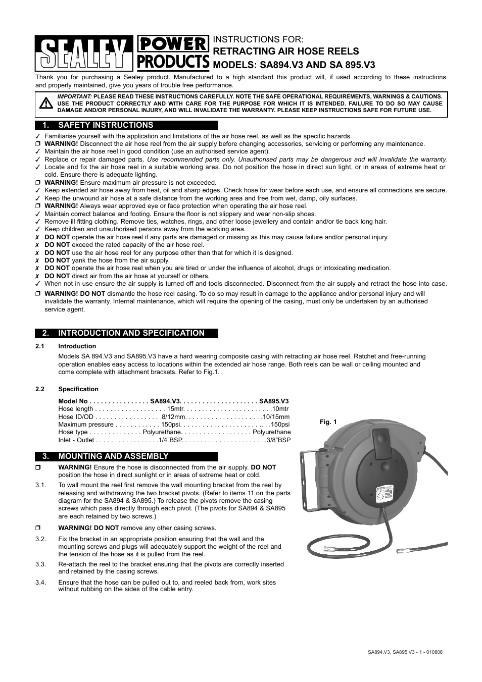 Sealey SA894 User Manual | 2 pages