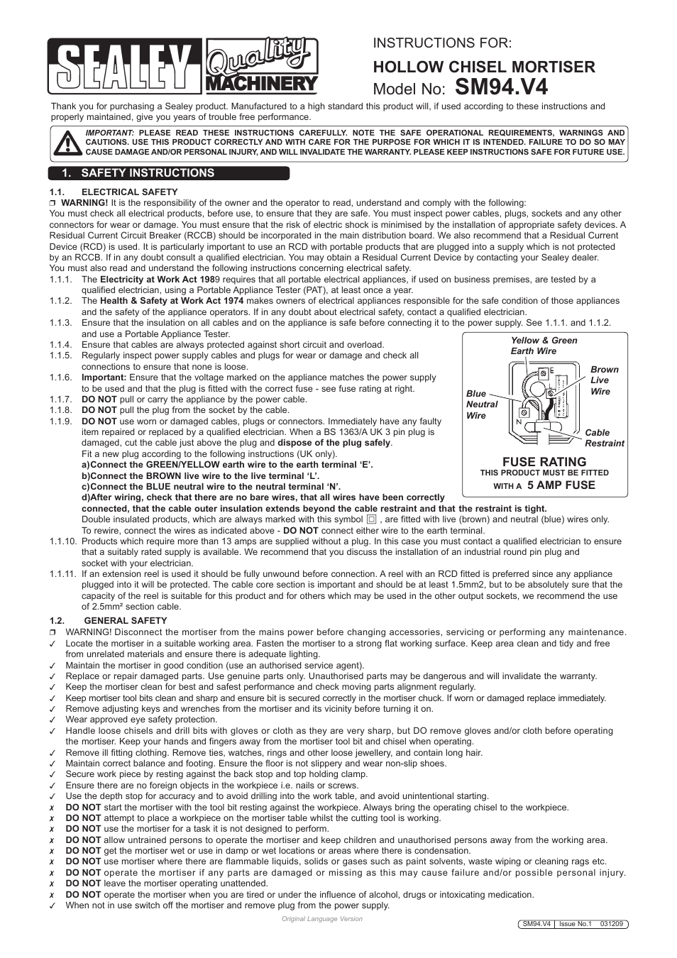 Sealey SM94 User Manual | 5 pages