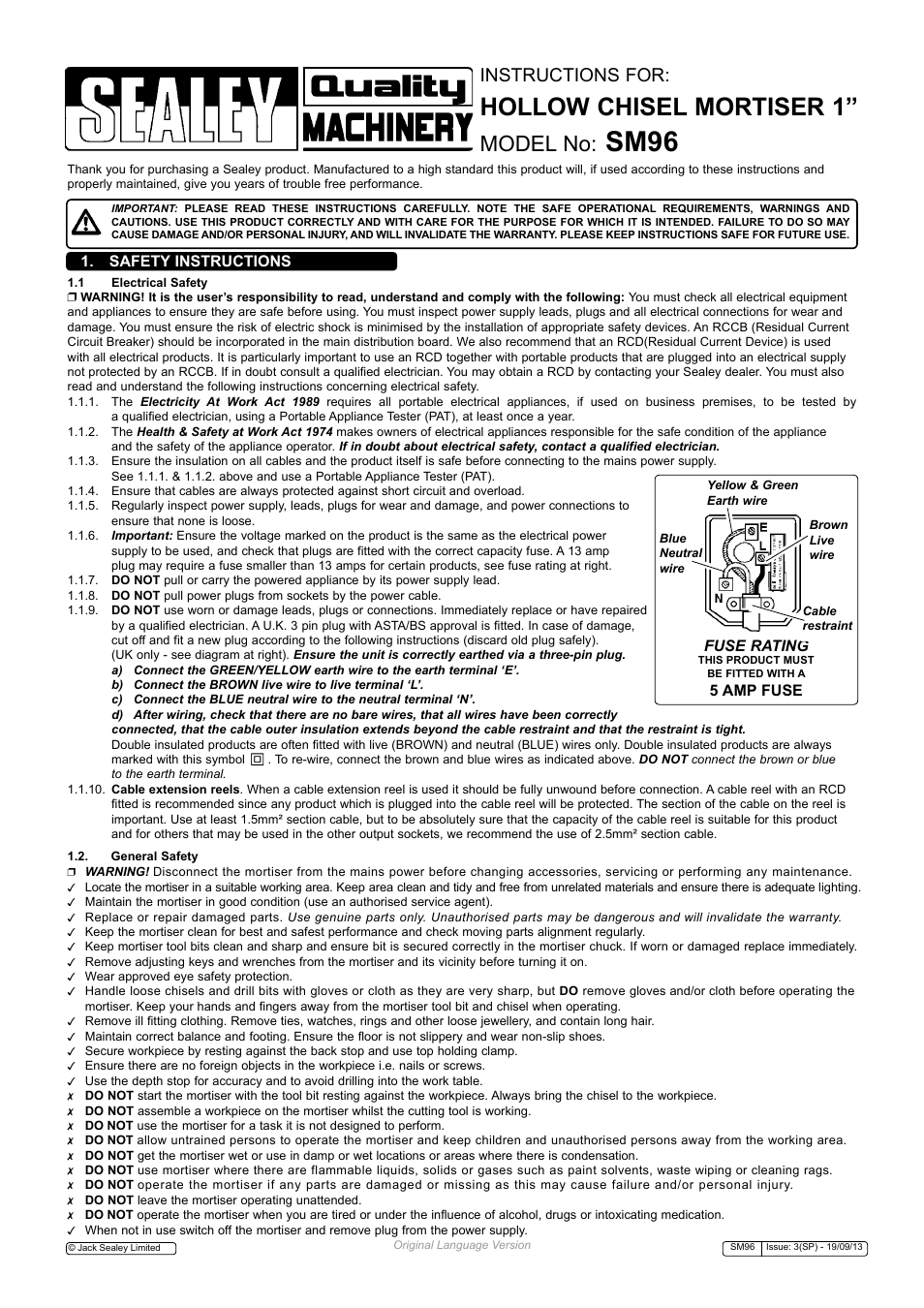 Sealey SM96 User Manual | 3 pages